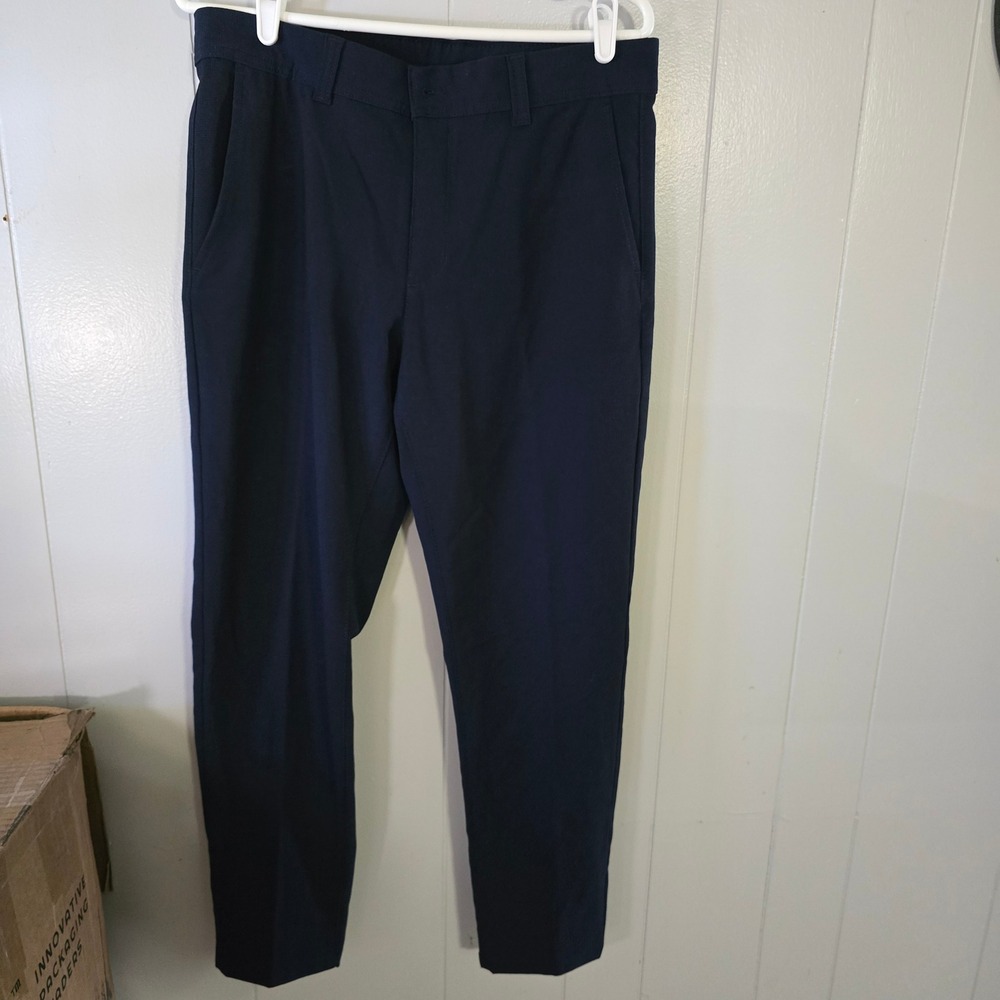 Zara Trousers Mens‎ 31 Navy Blue Textured Flat Front Tapered Chinos